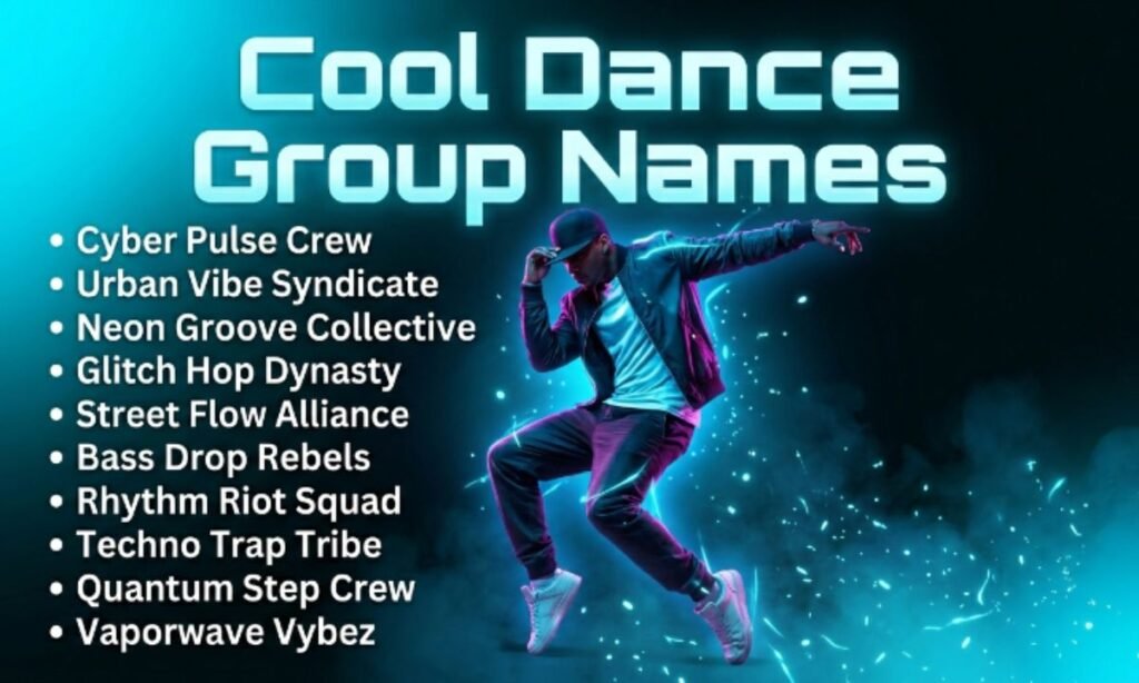 Cool urban dance group poster with neon blue street-style aesthetic