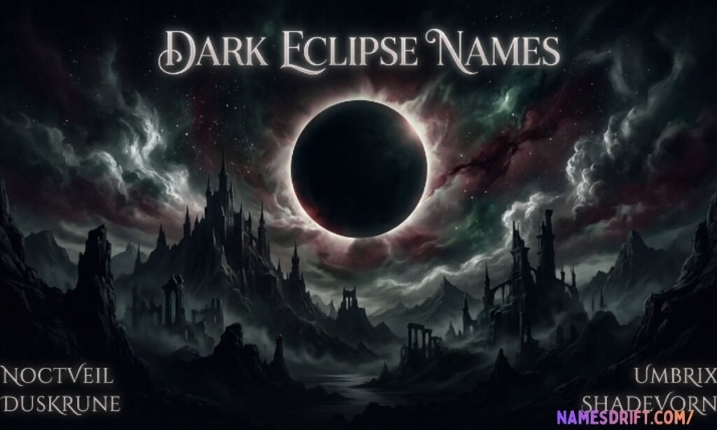 Dark fantasy eclipse image with mysterious celestial name typography