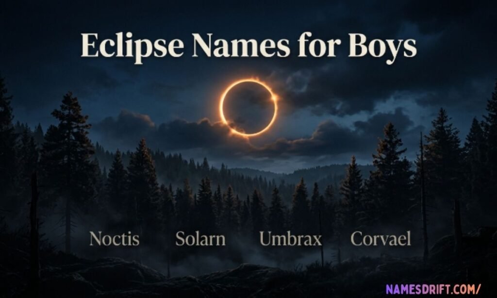 Dark eclipse landscape with stylish masculine eclipse names