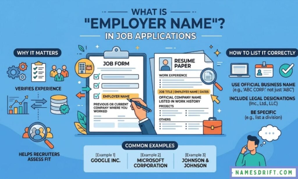 Employer name field example in job application form