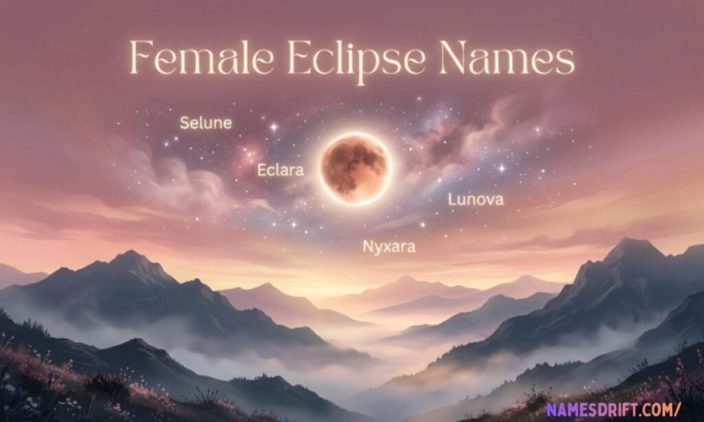 Dreamy lunar eclipse image with feminine celestial name text