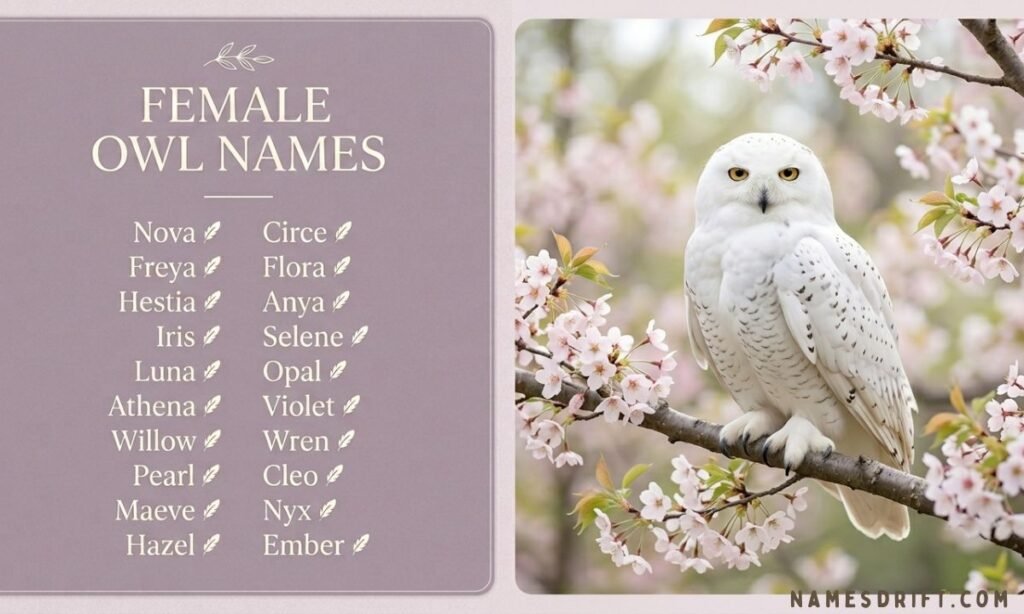White owl representing female owl-inspired names