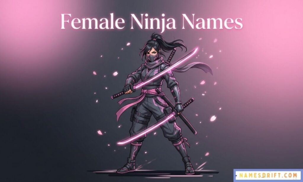 Female ninja warrior with neon pink Japanese-inspired background