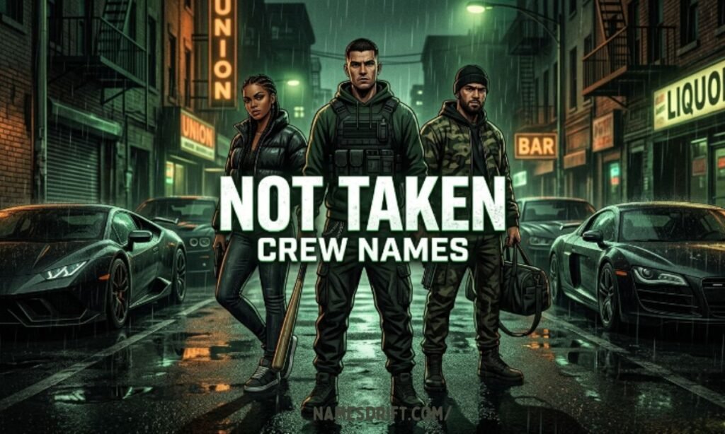 Unique GTA crew names image with green neon urban background
