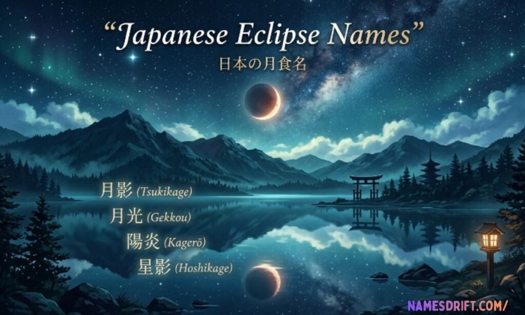 Japanese-style lunar eclipse image with celestial Japanese names