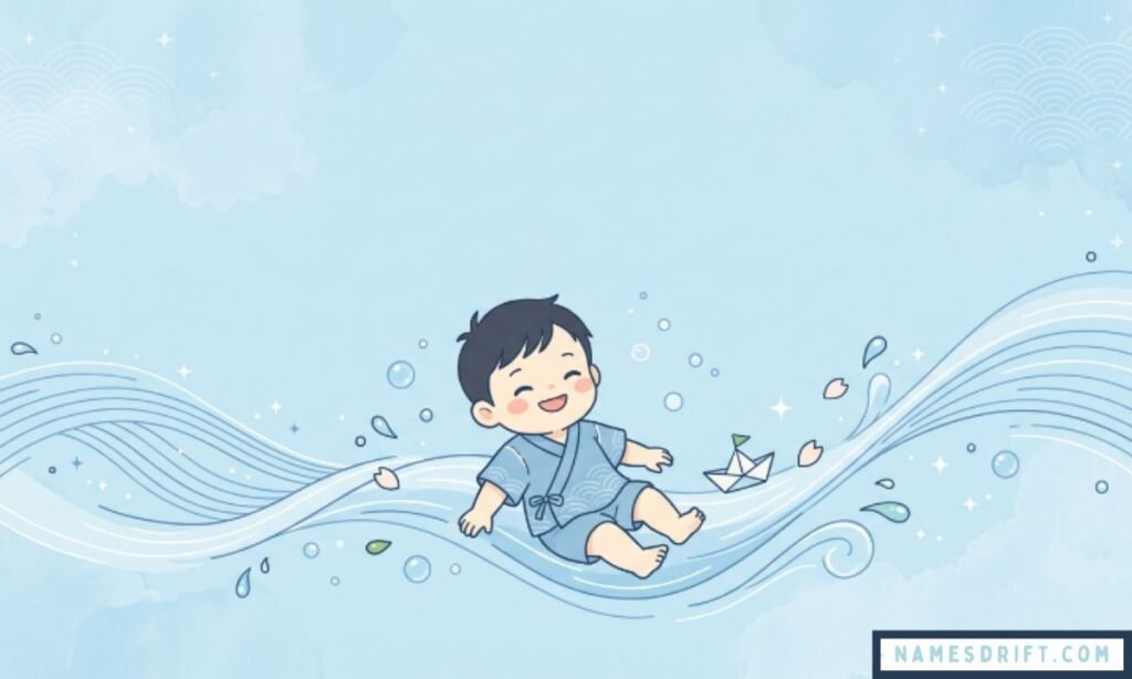 Japanese boy names meaning water with soft blue ocean-inspired design