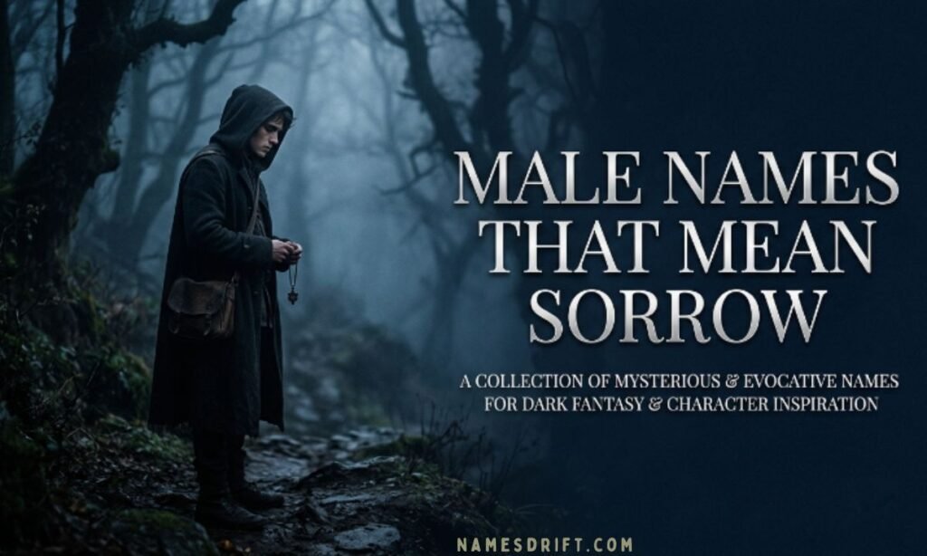 Dark blue aesthetic image for male names that mean sorrow