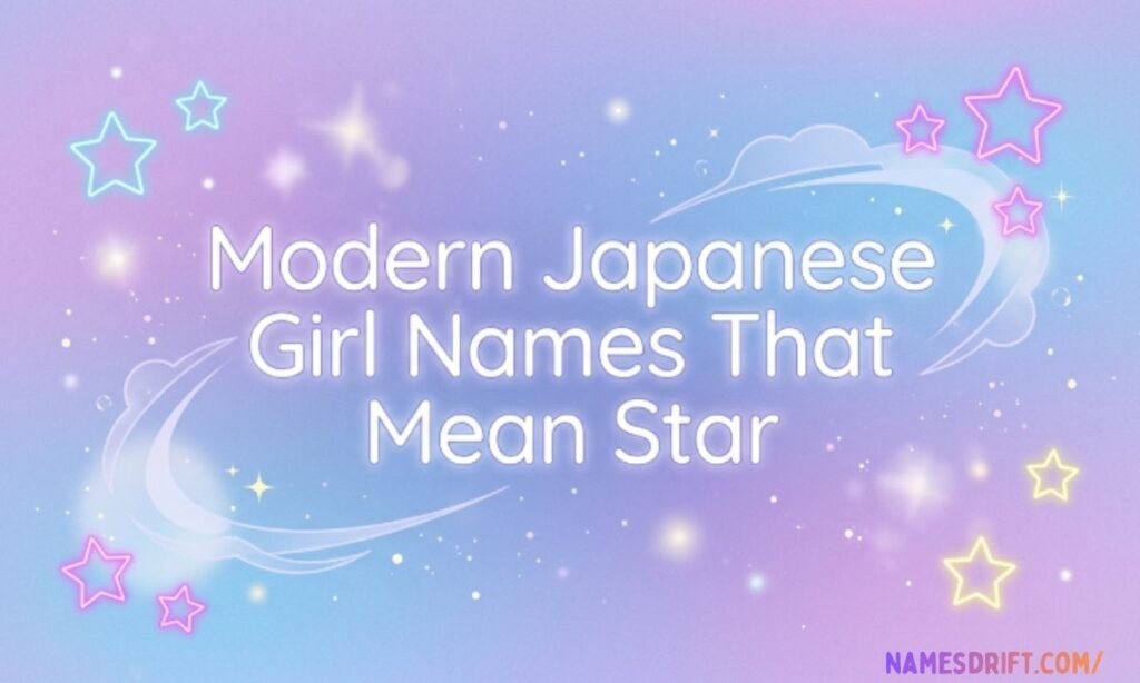 Modern Japanese girl names that mean star aesthetic image with pastel celestial background