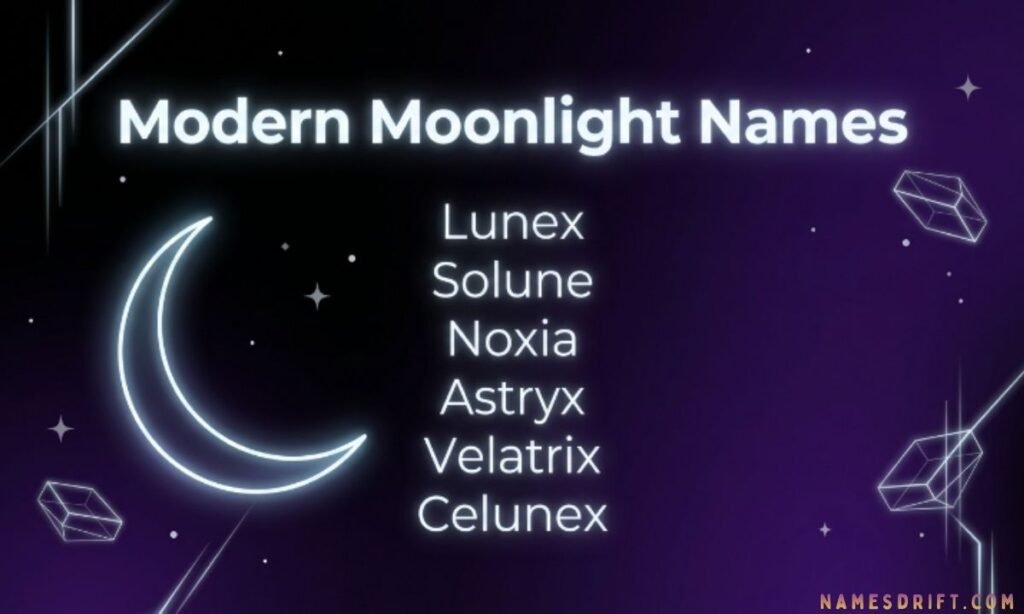 Modern celestial moonlight names with futuristic glowing aesthetic.