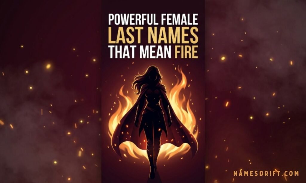 Elegant feminine fire surnames image with magical glowing flames