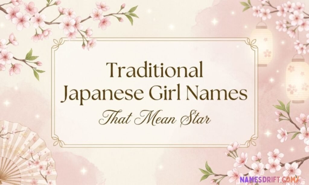 Traditional Japanese girl names that mean star with soft floral Japanese aesthetic