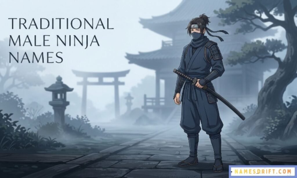 Traditional male ninja character with Japanese-inspired blue background