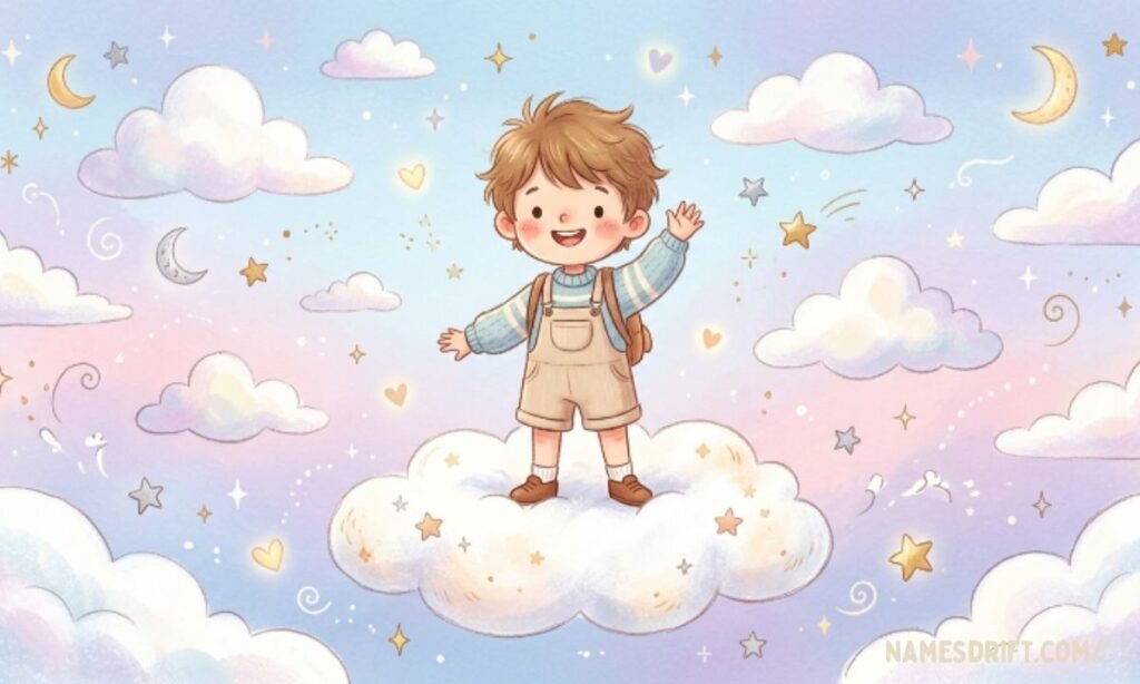 Cute baby boy cloud name illustration with sky theme