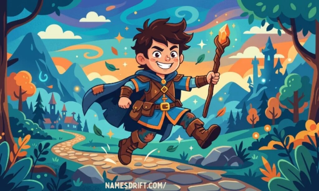 Cartoon mischievous boy character with clever and adventurous personality
