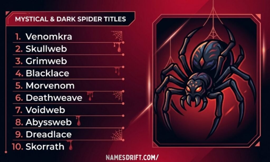 Dark spider-themed names infographic
