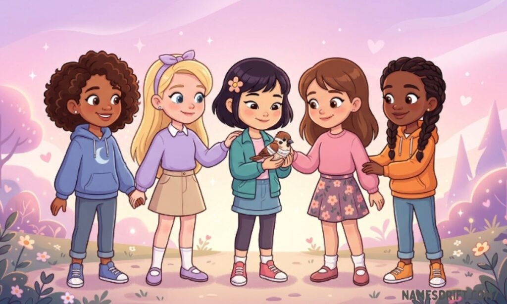 Cartoon girls representing names that mean sacrifice