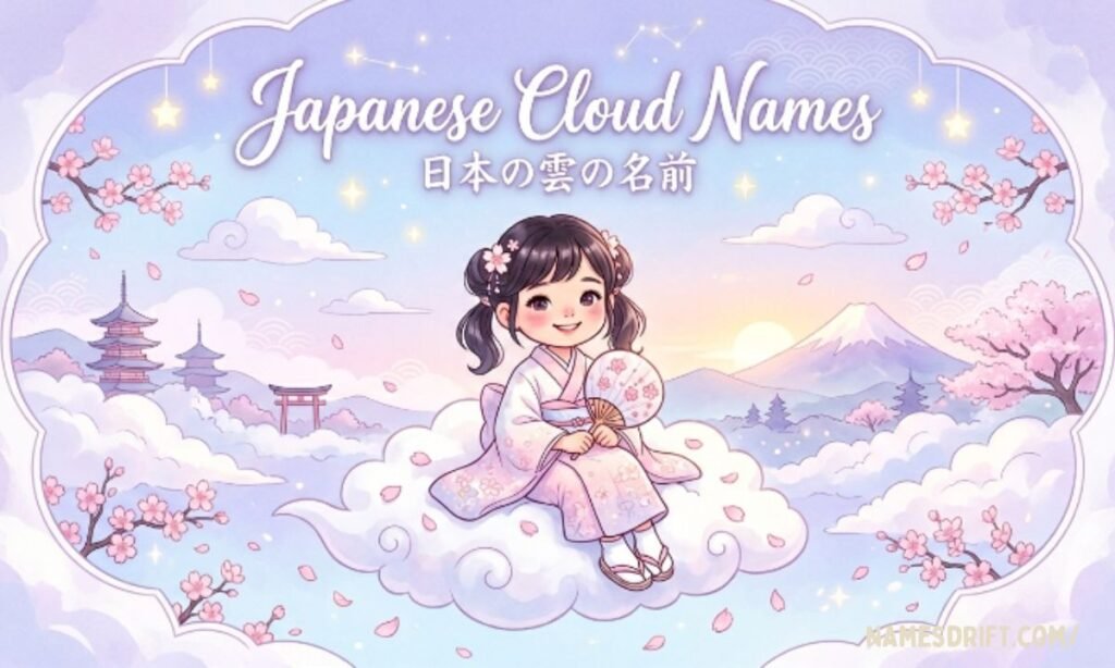 Japanese cloud names illustration with peaceful sky theme
