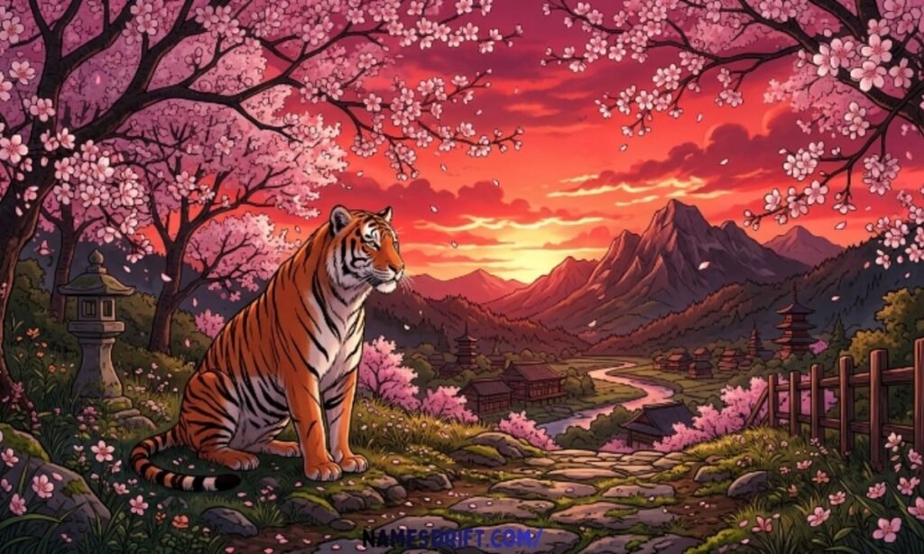 Tiger in Japanese-inspired setting