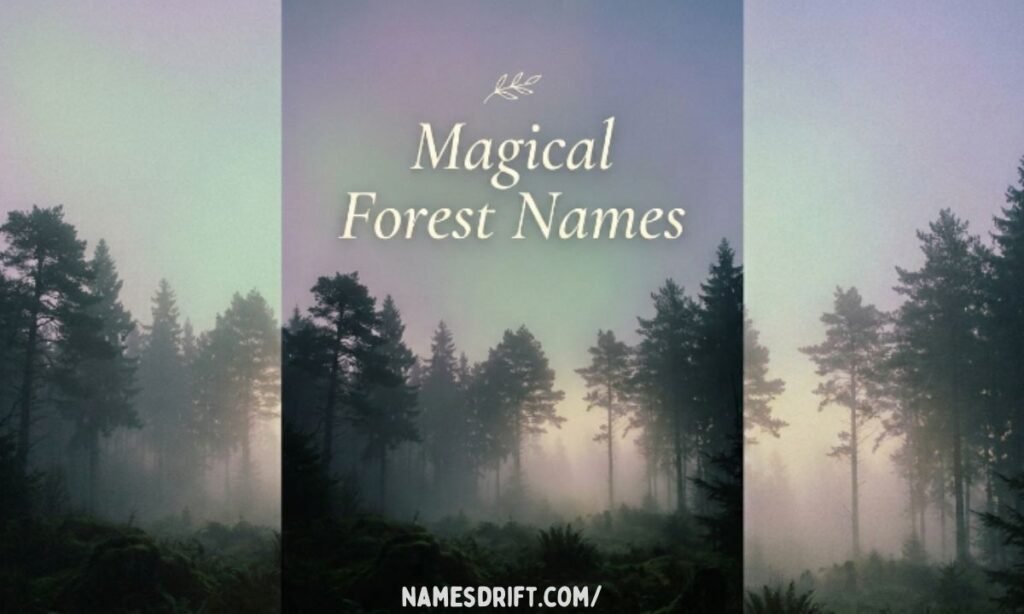 Magical forest names image with enchanted woodland background.
