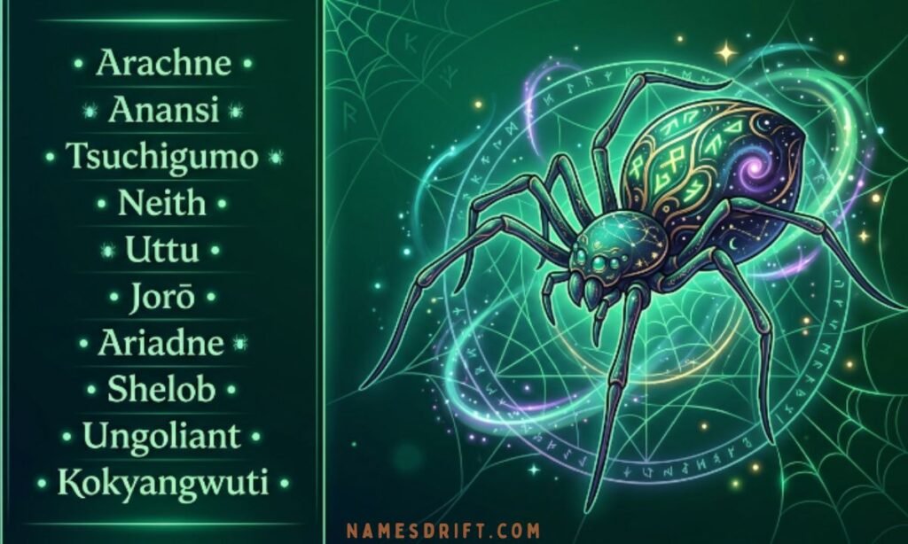 Mythological spider names infographic
