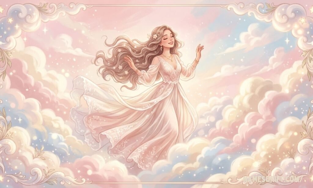 Cute girl cloud name illustration with dreamy cloud theme
