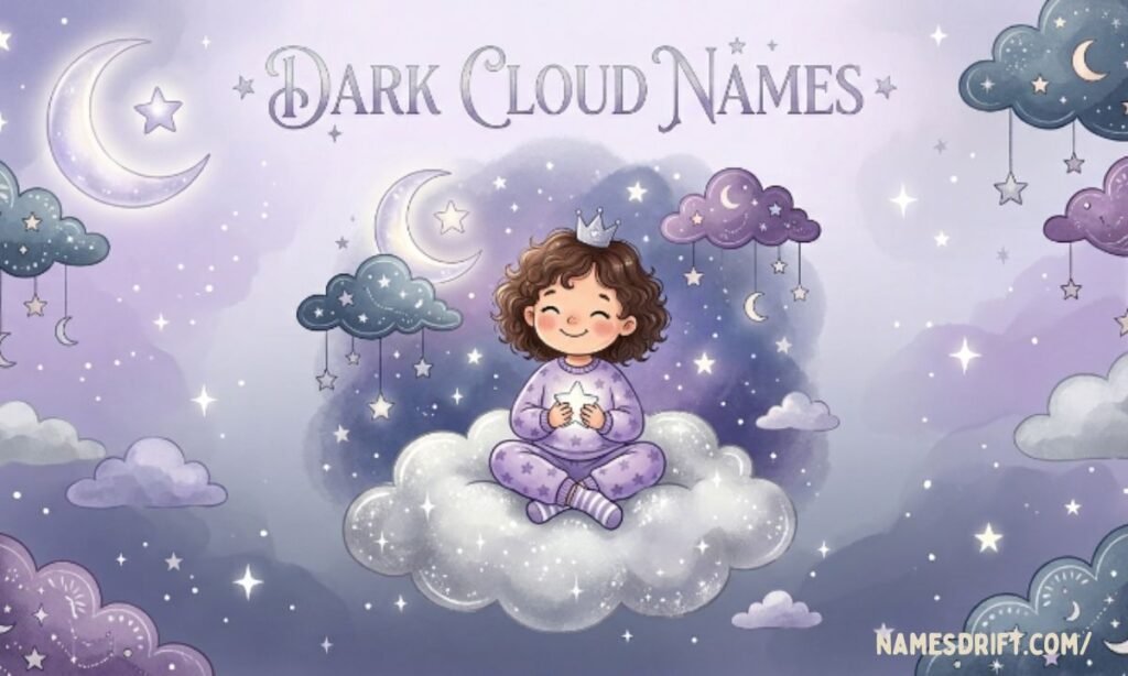 Dark cloud themed aesthetic illustration with dreamy storm sky
