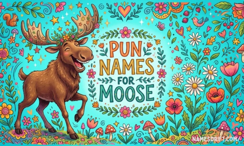 Funny moose with an exaggerated smile and humorous cartoon style