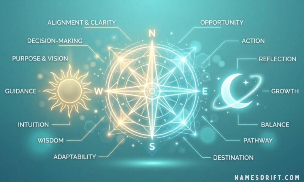 Unisex names that mean light in the darkness represented by glowing compass