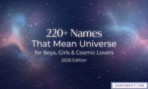 Cosmic feature image with galaxy background for names that mean universe article.