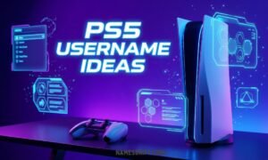 Futuristic PS5 username ideas featured image with neon gaming setup and controller