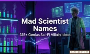 315+ Mad Scientist Names for Genius Sci-Fi Villains featured image with futuristic laboratory theme