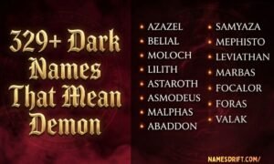 Dark fantasy feature image with demon-inspired names on a crimson black background