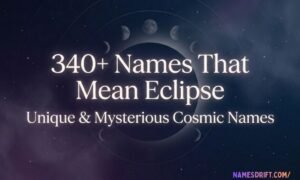Solar eclipse with celestial title text and mysterious cosmic background
