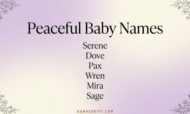 Minimal pastel featured image for peaceful baby names meaning quiet calm and pure.