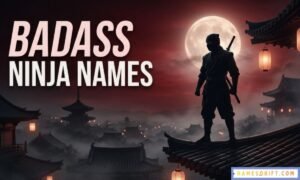 Badass ninja featured image with dark warrior silhouette and Japanese-inspired background