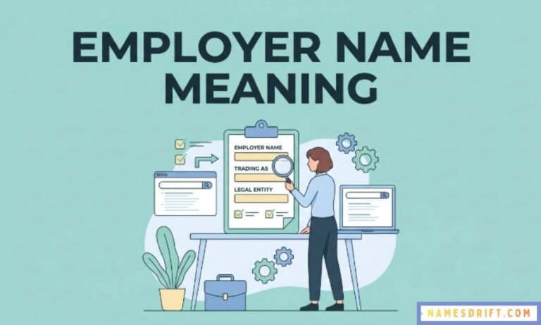Employer name meaning explained with modern office illustration and business form concept