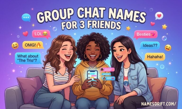 Three male friends standing together with smartphones and group chat theme