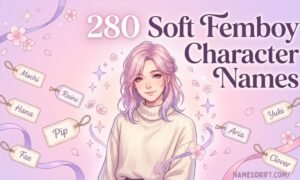 Soft feminine femboy anime character with aesthetic pastel background