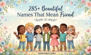 Beautiful names that mean friend featured image with friendship theme and floral design