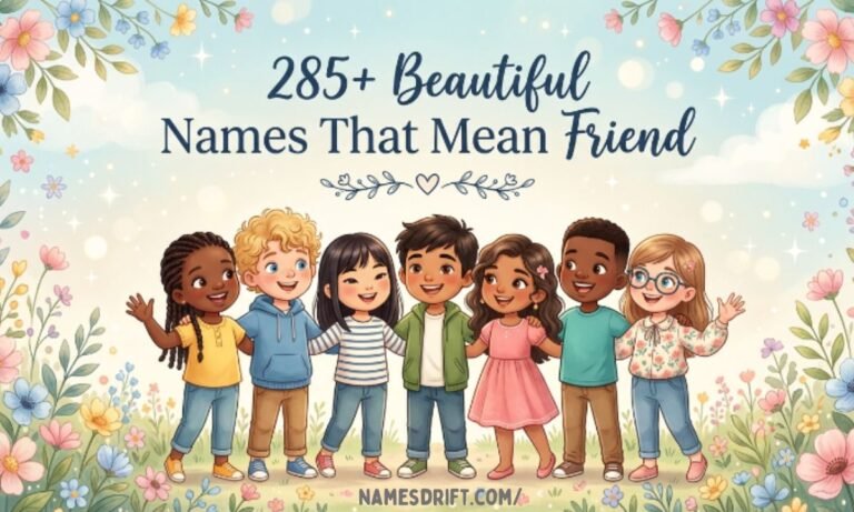 Beautiful names that mean friend featured image with friendship theme and floral design