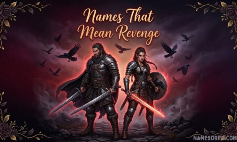 Names That Mean Revenge featured image with fierce fantasy characters