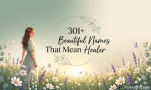 Beautiful names that mean healer feature image with peaceful floral illustration.