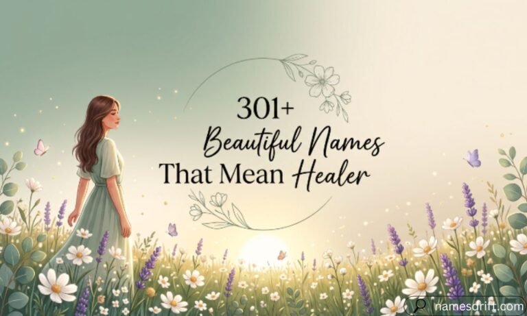 Beautiful names that mean healer feature image with peaceful floral illustration.