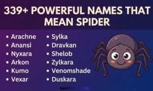 Powerful spider names with cartoon spider illustration