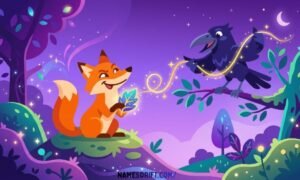 Cartoon trickster inspired characters with fox and raven representing clever and mischievous names