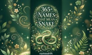 Elegant feature image for names that mean snake article with floral typography and mystical serpent illustration.