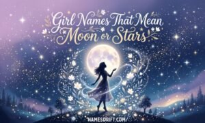 Beautiful celestial featured image for girl names that mean moon or stars