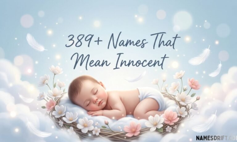 Names that mean innocent featured image with soft flowers and gentle baby theme