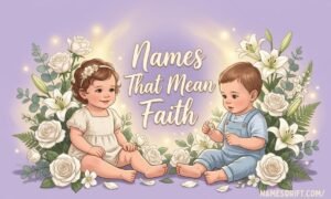 Names That Mean Faith feature image with babies, flowers, and spiritual symbolism
