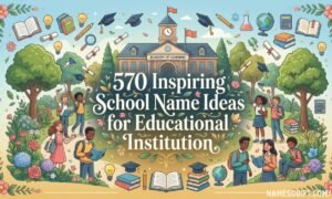 Modern educational illustration featuring inspiring school name ideas and academic elements.
